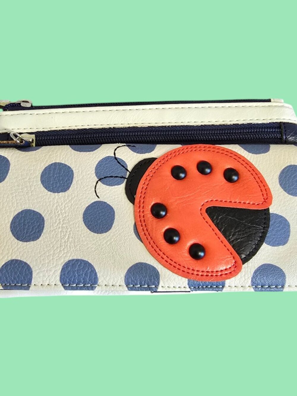 Relic Long Wallet Clutch Purse Organizer Dots & Lady Bug White & Blue